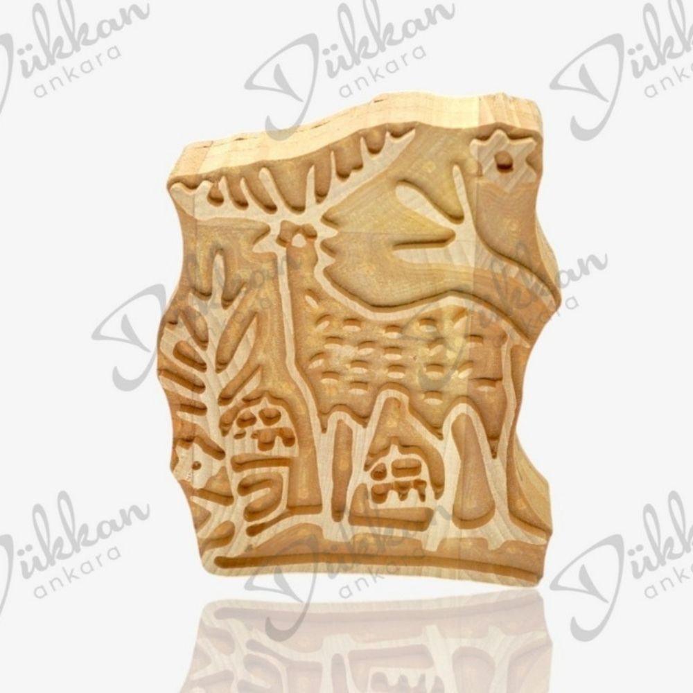 Ihlamur Ahşap Oyma Baskı Kalıbı Hitit Geyik Desenli 319